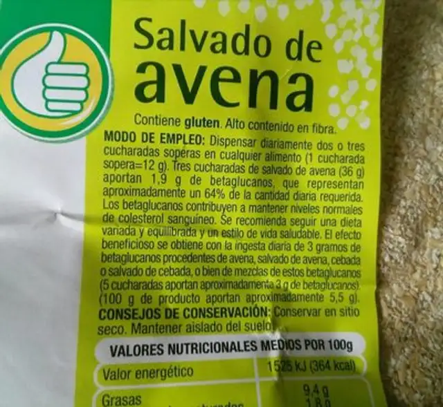 Salvado de avena ingredients label