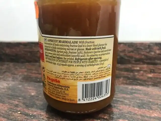 Mermelada de albaricoque ingredients label