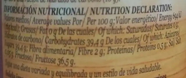 Mermelada de albaricoque nutrition facts table