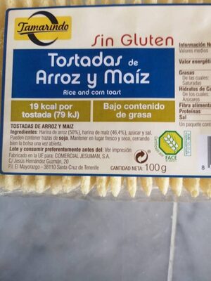 Tostadas de arroz y maíz ingredients label