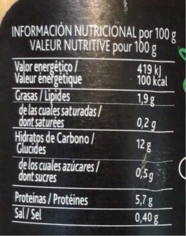 Garbanzos cocidos nutrition facts table