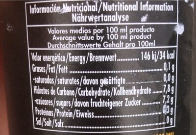 Néctar de melocotón nutrition facts table