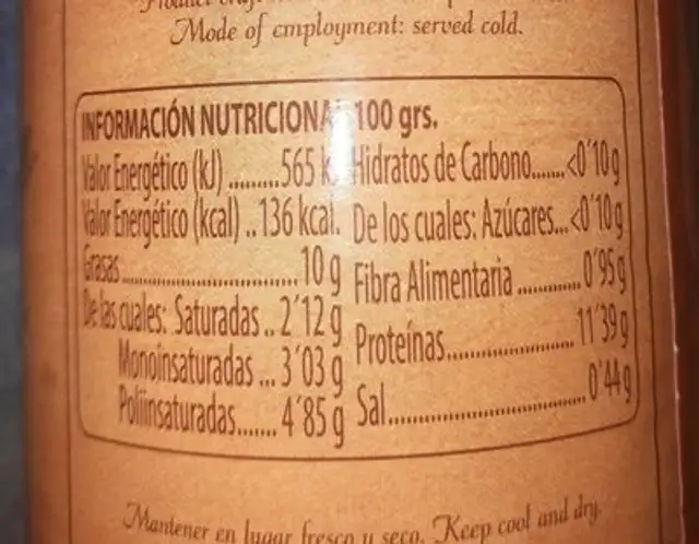 Codornices en escabeche nutrition facts table