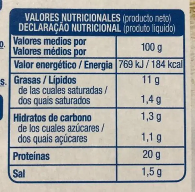 Mejillones en escabeche nutrition facts table