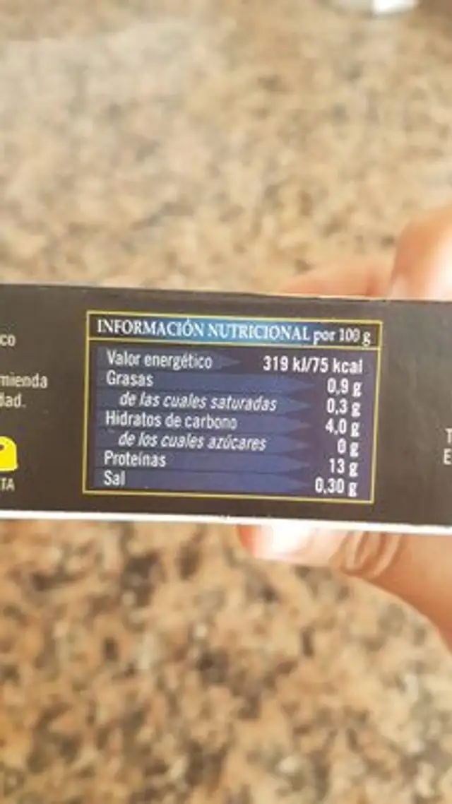 Unknown nutrition facts table