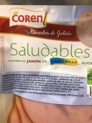 Saludables de jamon y pollo ingredients label