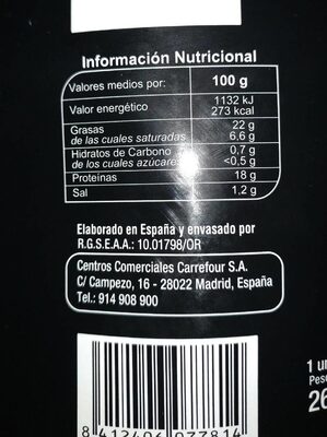 Confit pato barbarie nutrition facts table