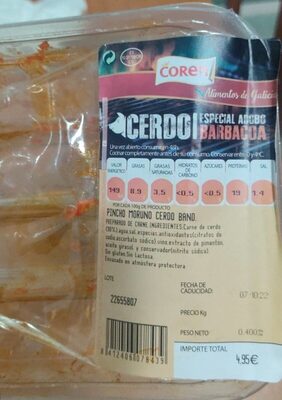 pincho moruno cerdo band nutrition facts table