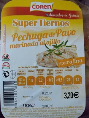 Pechuga de pavo fileteada al ajillo nutrition facts table