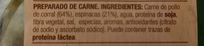 Hamburguesa de pollo campero con espinacas ingredients label