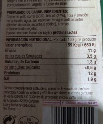 Hamburguesa de pollo Campero con Brócoli nutrition facts table