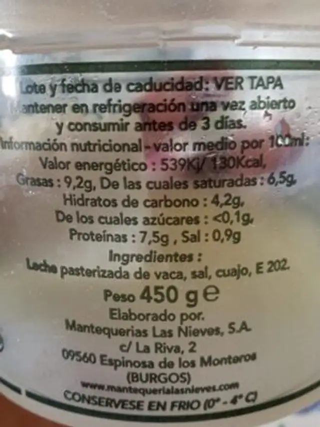 Queso fresco nutrition facts table