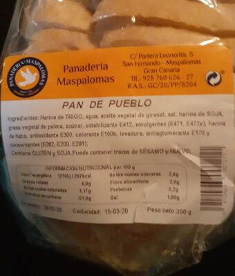 Pan de pueblo front packaging