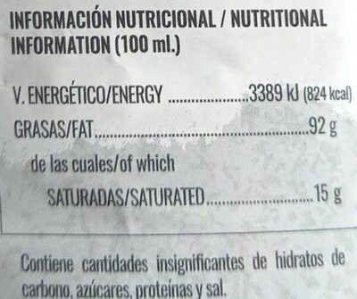 Aceite de oliva virgen extra nutrition facts table