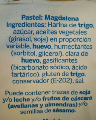 Magdalenas ingredients label