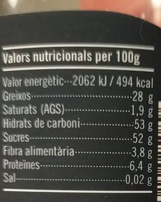 Tortetes avellana nutrition facts table