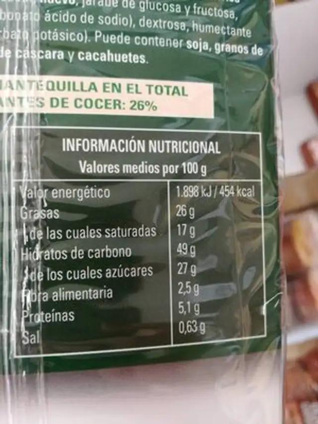 Sobao Pasiego nutrition facts table