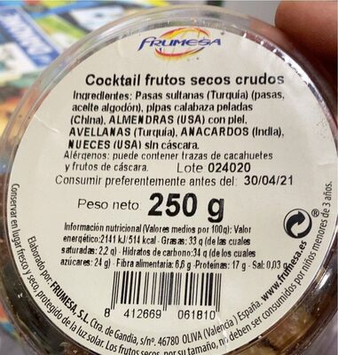Cocktail Frutos Secos Crudos