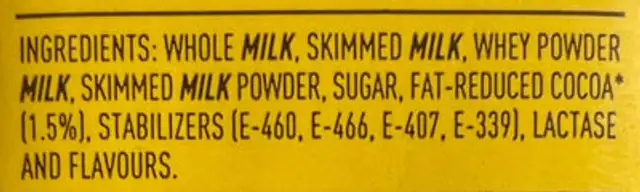 Cacaolat ingredients label
