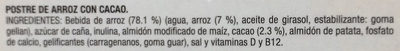 Postre cremoso de arroz Cacao ingredients label