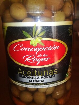 Aceitunas manzanilla morada aliñada front packaging