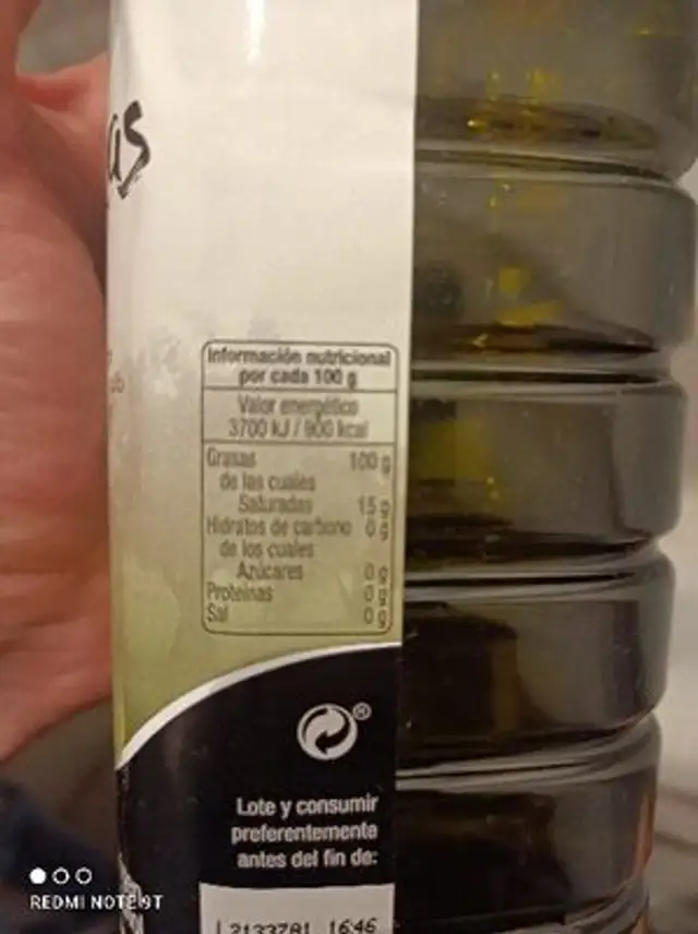 Aceite de oliva virgen extra ingredients label