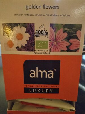 Golden flowers infusión front packaging