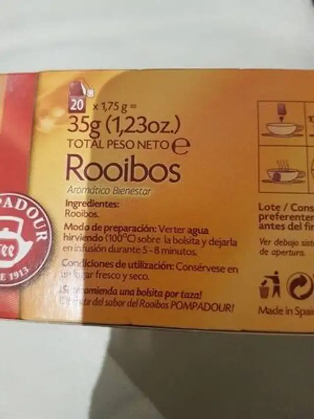 Rooibos ingredients label