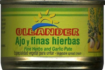 Paté vegetal ecológico "Oleander" Ajo y finas hierbas front packaging