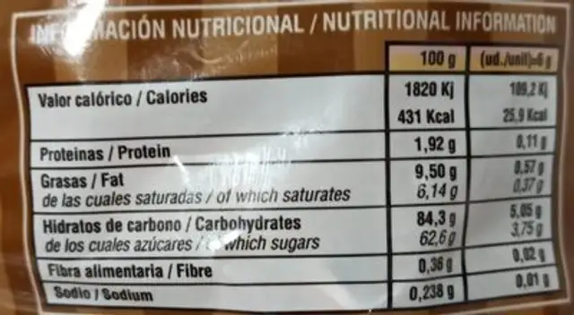 Caramelos crema de almendra nutrition facts table