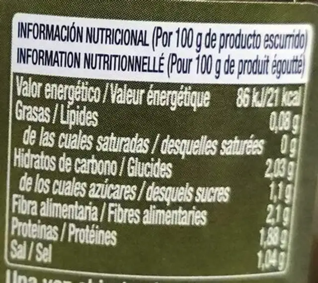 Acelgas Extra nutrition facts table