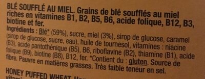 Trigo inflado con miel ingredients label