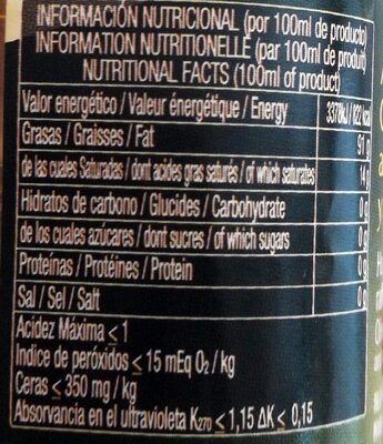 Aceite de Oliva nutrition facts table