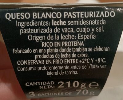 Protein Plus- Queso Blanco Pasteurizado ingredients label