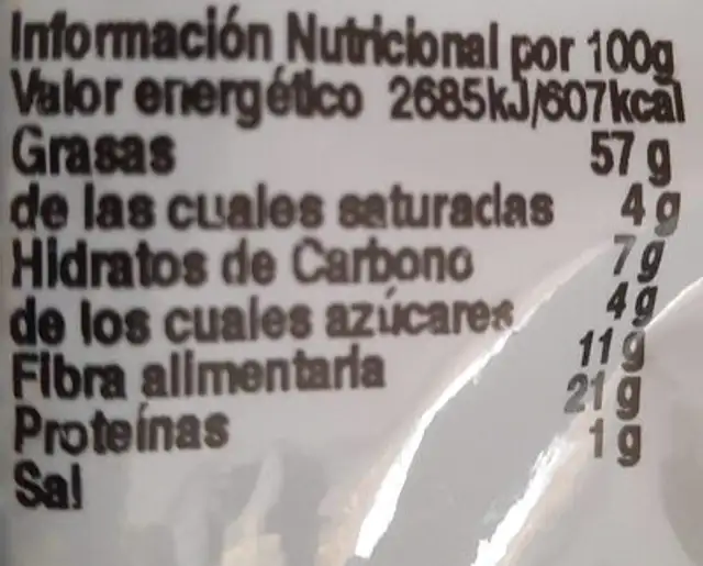 Almendras nutrition facts table