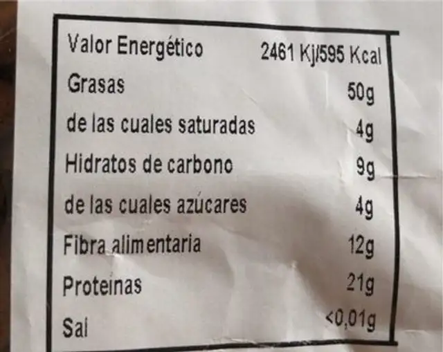 Almendra con piel nutrition facts table