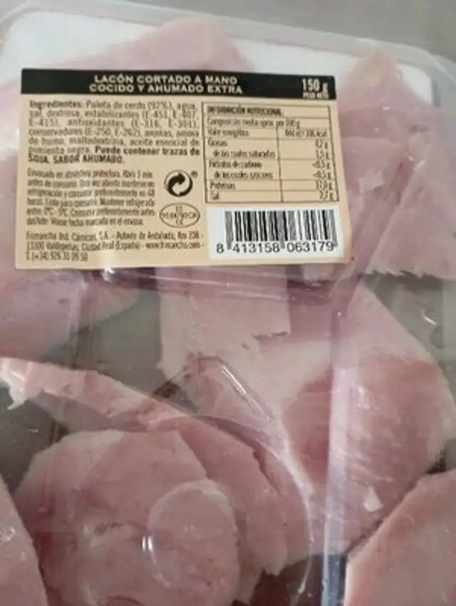 Lacón cocido y ahumado extra ingredients label