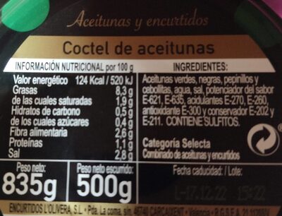 Coctel de aceitunas front packaging