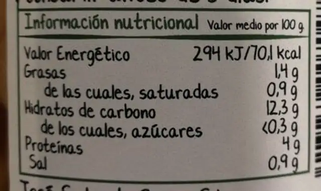 Garbanzos con verduras nutrition facts table