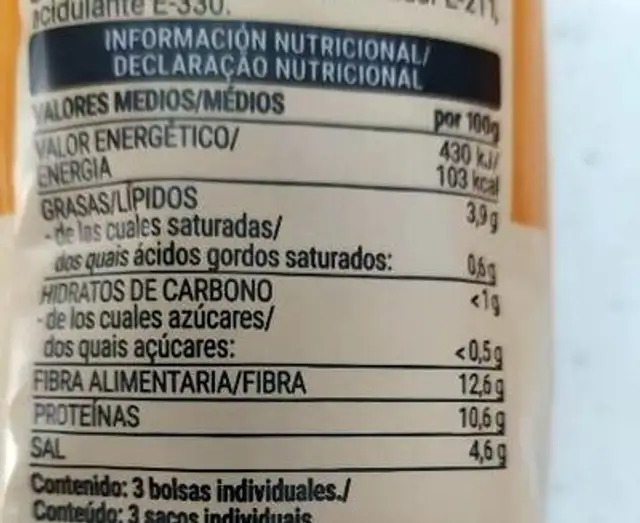 Altramuces nutrition facts table