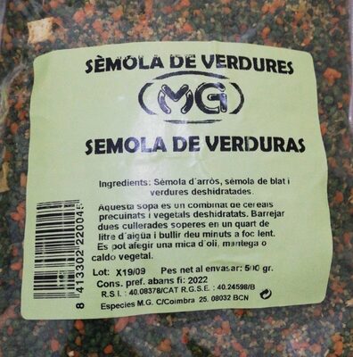 Sémola de verduras front packaging