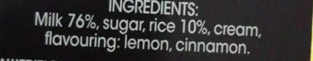 Spanish rice pudding ingredients label