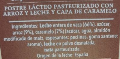 Arroz con leche con caramelo ingredients label
