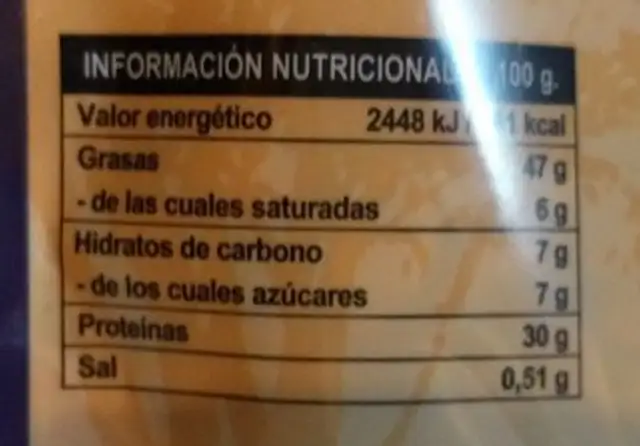 Cacahuetes Miel nutrition facts table