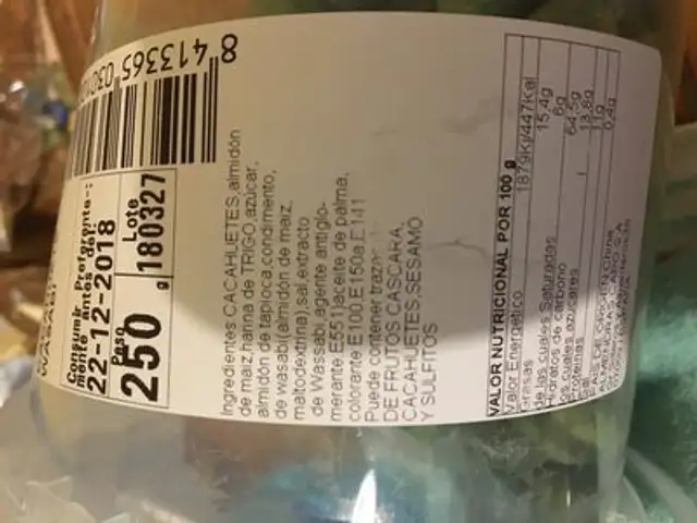 Cacahuetes green wasabi ingredients label