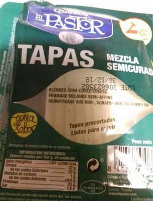 Tapas de queso mezcla semicurado front packaging