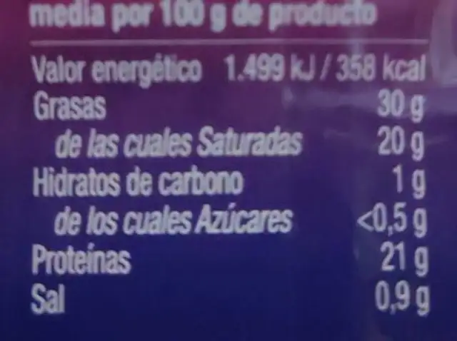 Quesos el pastor nutrition facts table