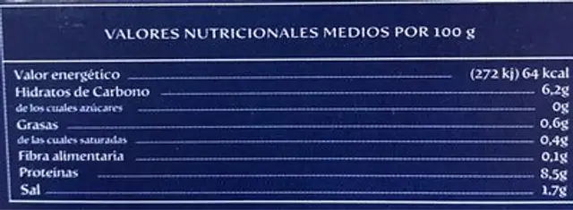 Berberechos al natural nutrition facts table