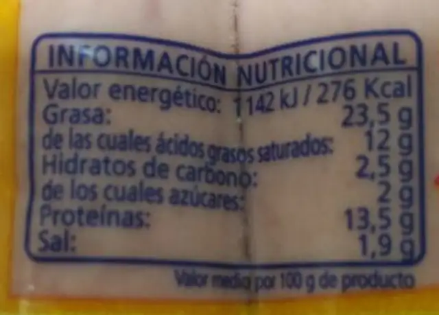 Salchichas con queso nutrition facts table
