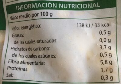 Alcachofa troceada nutrition facts table